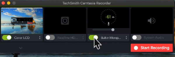  پنجره Camtasia Recorder در سیستم‌عامل مک